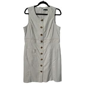 Tommy Hilfiger Dress Womens Size 14 Striped Sleeveless Button Front Pockets